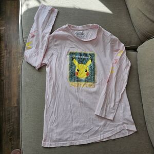 Pokemon Girls tee t shirt Large peach long sleeves Pikachu